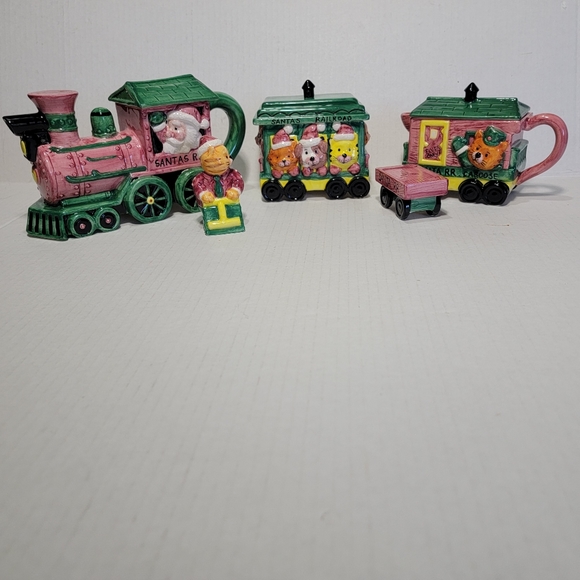 Fitz & Floyd Omnibus Santa's Railroad Teapot Set 5 Piece Boxed Christmas Decor - Picture 1 of 12
